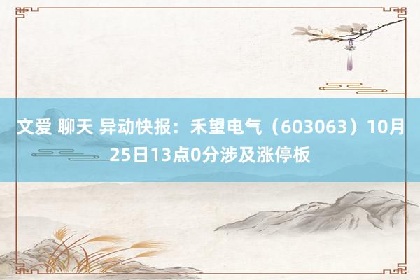 文爱 聊天 异动快报：禾望电气（603063）10月25日13点0分涉及涨停板