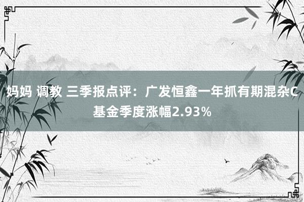 妈妈 调教 三季报点评：广发恒鑫一年抓有期混杂C基金季度涨幅2.93%