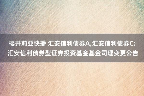 樱井莉亚快播 汇安信利债券A，汇安信利债券C: 汇安信利债券型证券投资基金基金司理变更公告