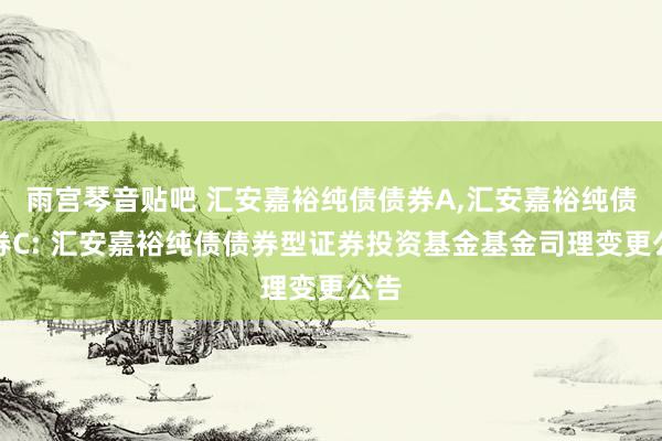 雨宫琴音贴吧 汇安嘉裕纯债债券A，汇安嘉裕纯债债券C: 汇安嘉裕纯债债券型证券投资基金基金司理变更公告