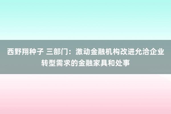 西野翔种子 三部门：激动金融机构改进允洽企业转型需求的金融家具和处事