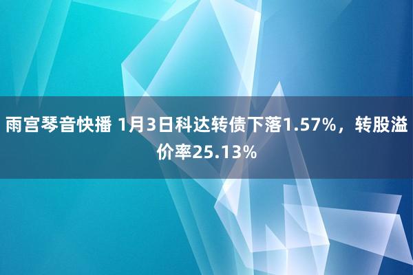 雨宫琴音快播 1月3日科达转债下落1.57%，转股溢价率25.13%